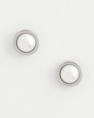 Silver Pearl Stud Earrings