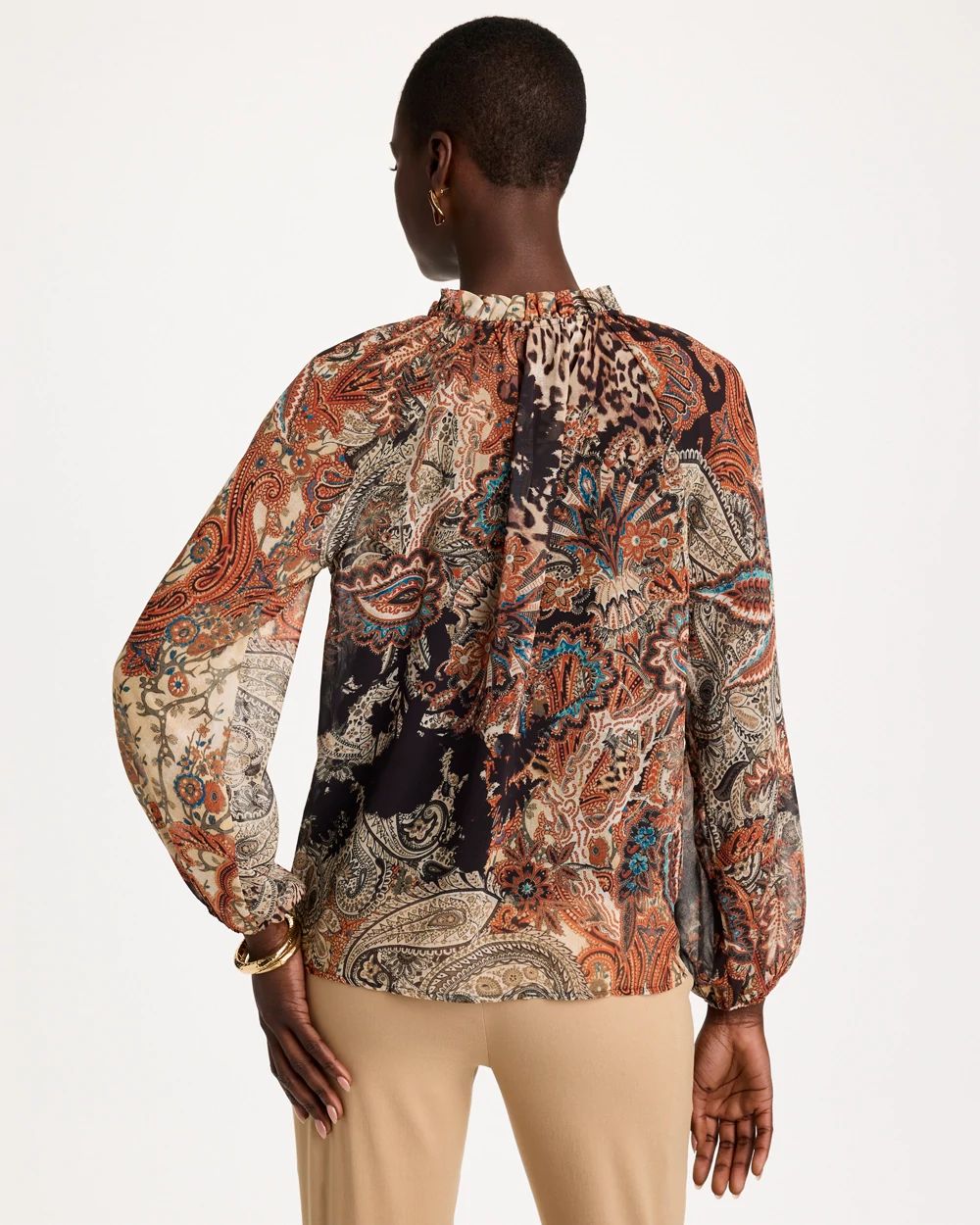 Printed Georgette Ruffled Tie-Neck Blouse click to view larger image.