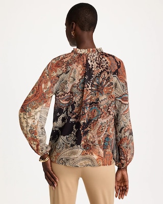Printed Georgette Ruffled Tie-Neck Blouse click to view larger image.
