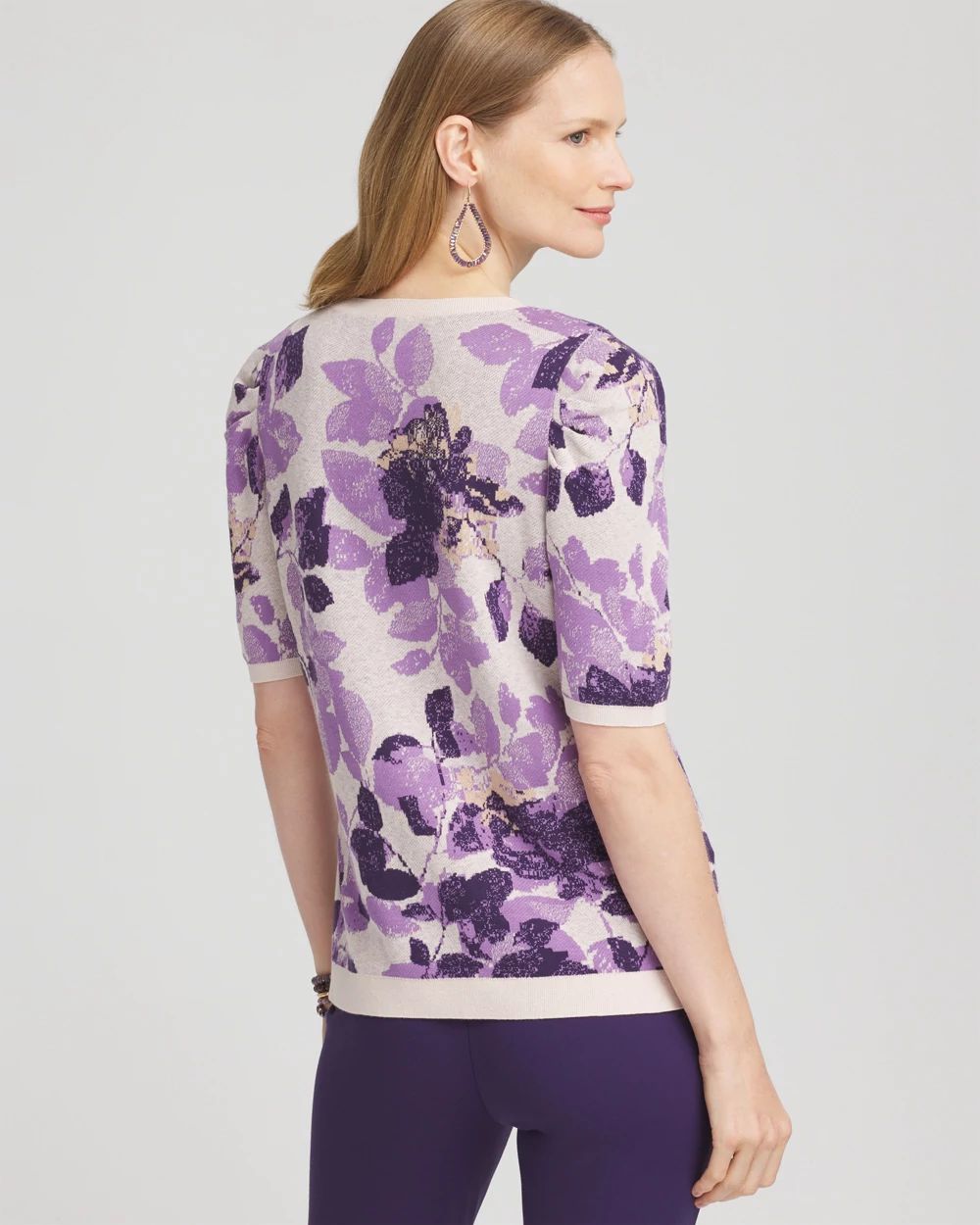 Elbow Sleeve Floral Crew Neck Sweater