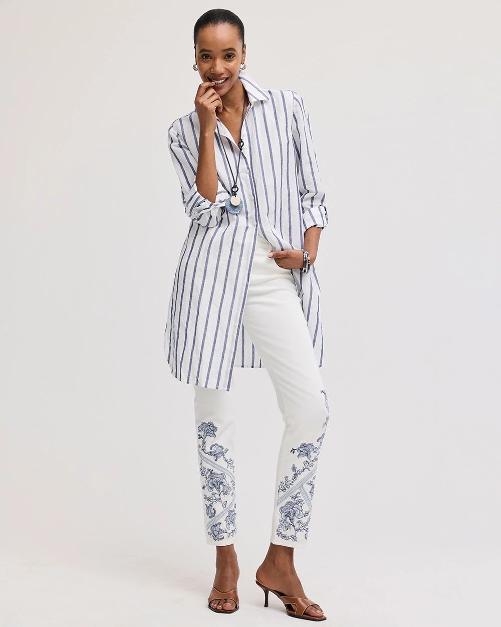 Embroidered Girlfriend Slim Ankle Jeans