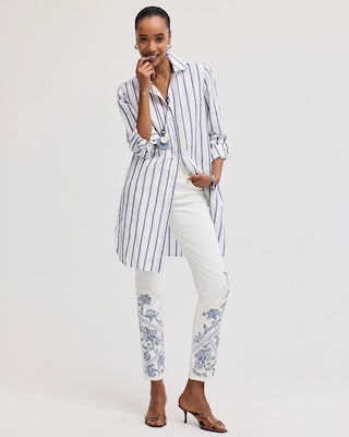 Embroidered Girlfriend Slim Ankle Jeans