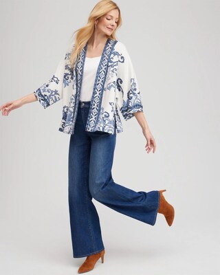 Jacquard Knit Short Kimono