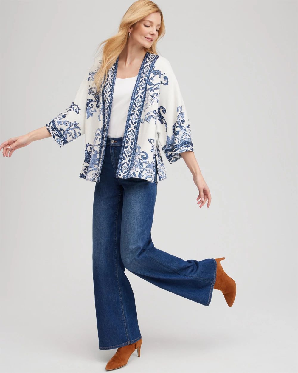 Jacquard Knit Short Kimono