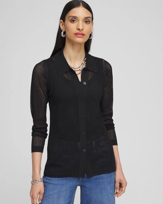 Pointelle Collared Cardigan
