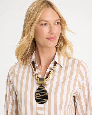 Chico's Originals Genuine Horn Striped Pendant Necklace click to view larger image.