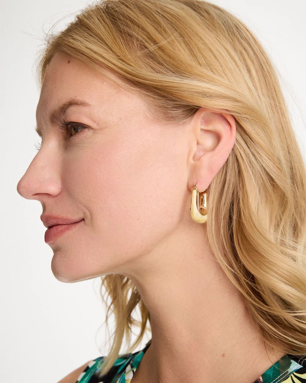 Neutral Goldtone Square Hoop Earrings click to view larger image.
