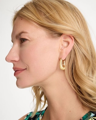 Neutral Goldtone Square Hoop Earrings click to view larger image.