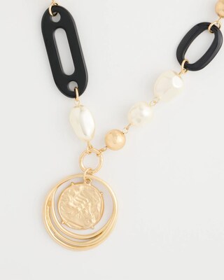 Black Bead Faux Pearl Pendant Necklace click to view larger image.