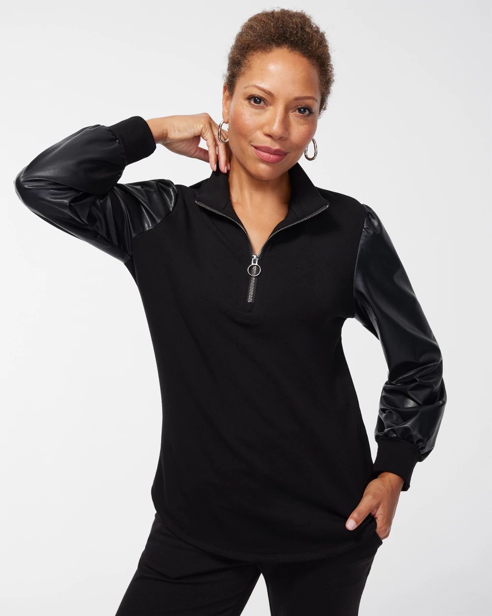 Zenergy Faux Leather Mix Pullover