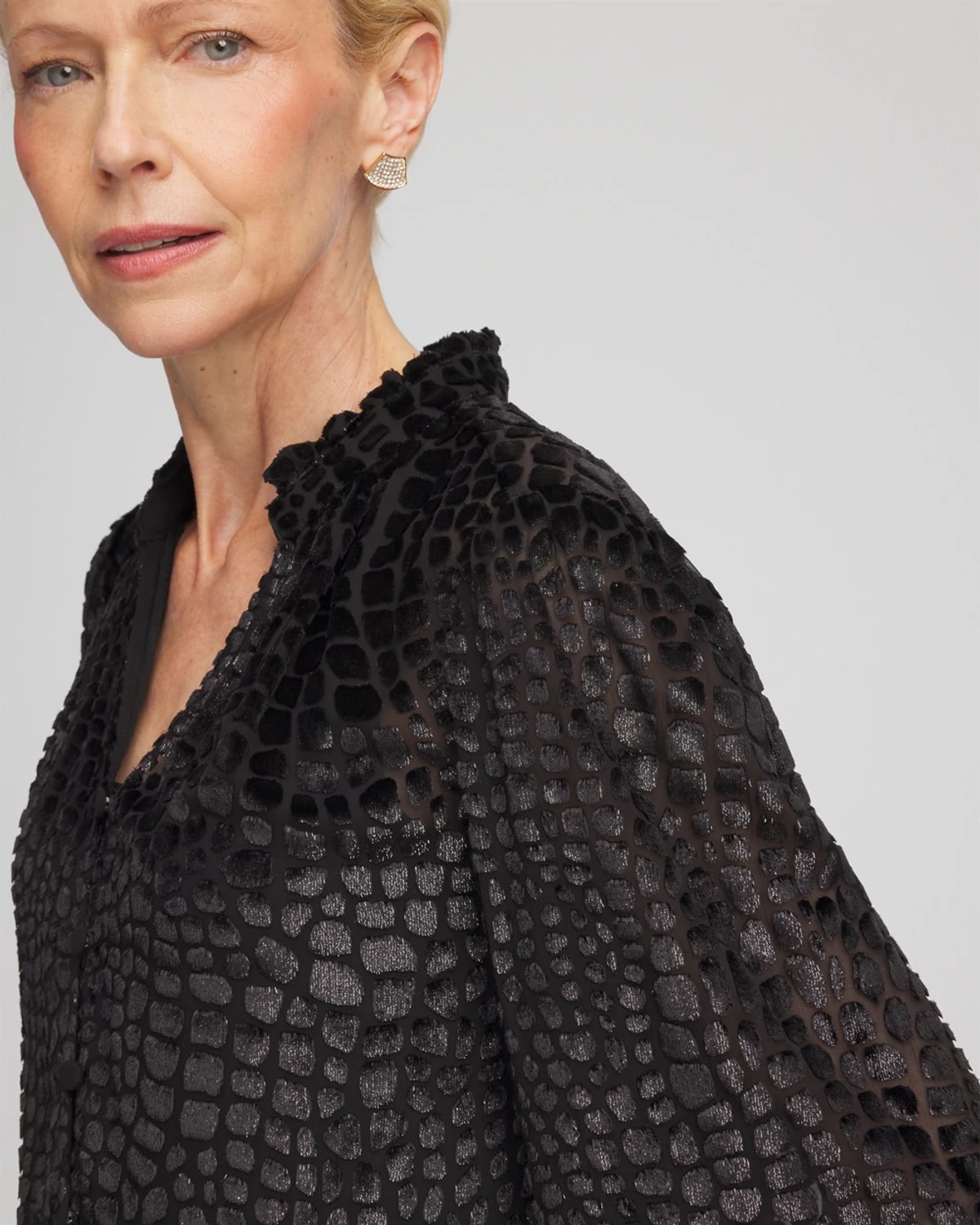 Chico's Burnout Velvet Blouse In Black In Black