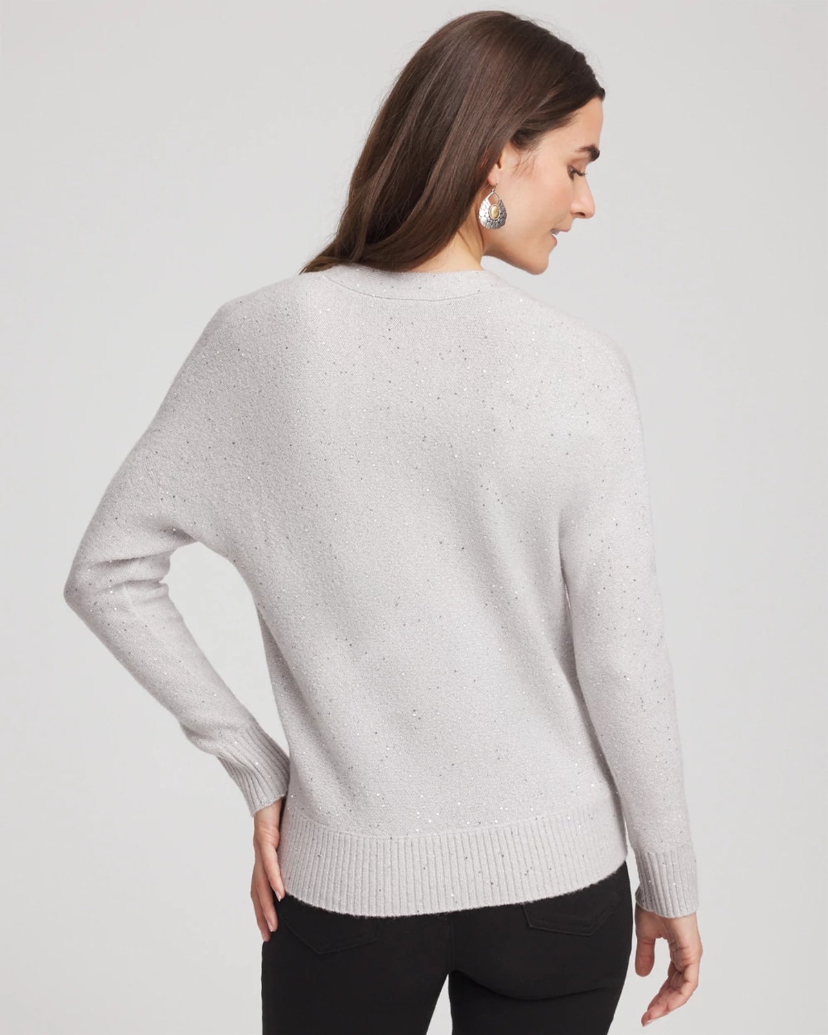 Chico's Shine Boyfriend Cardigan Sweater In Denim In Gray