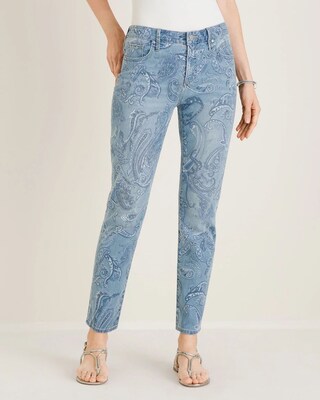 So Slimming Paisley-Print Girlfriend Ankle Jeans