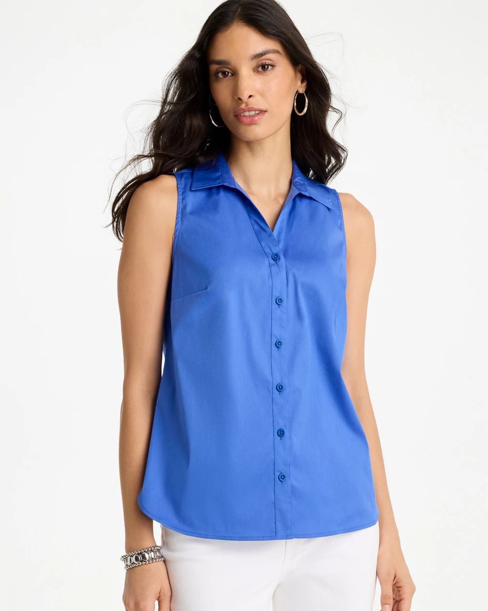 Cotton-Blend Classic Sleeveless Shirt
