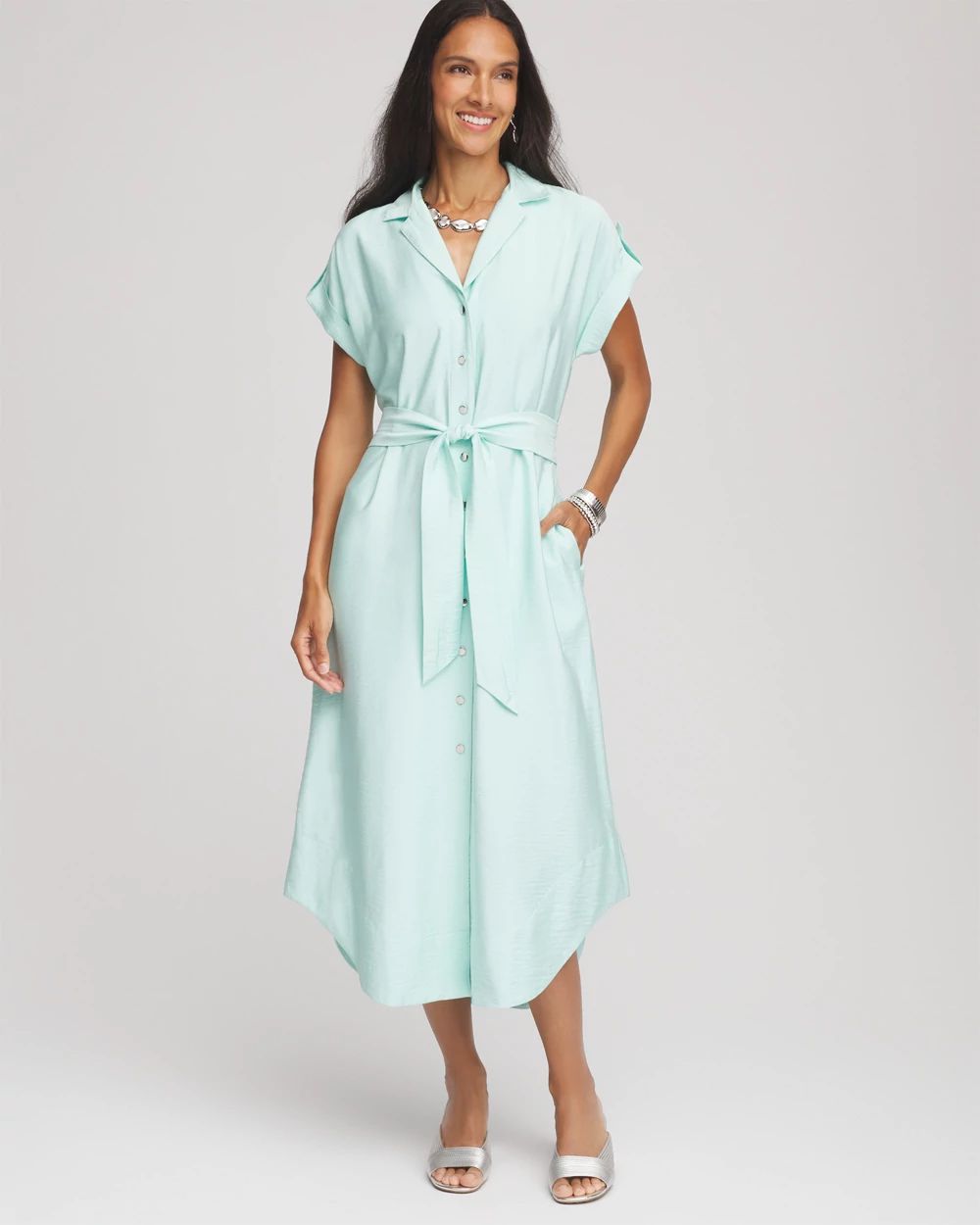 Hammered Rayon Midi Shirtdress