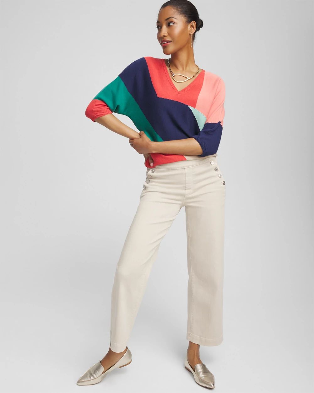 Colorblock Intarsia Pullover Sweater