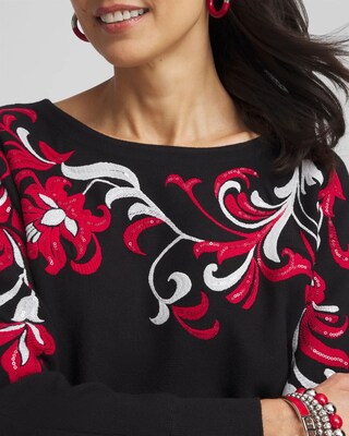 Floral Sequin Dolman Sleeve Sweater click to view larger image.