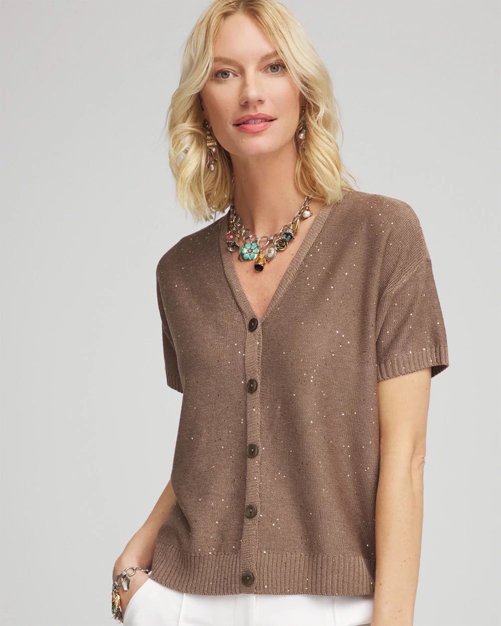 Sequin Short-Sleeved Cardigan