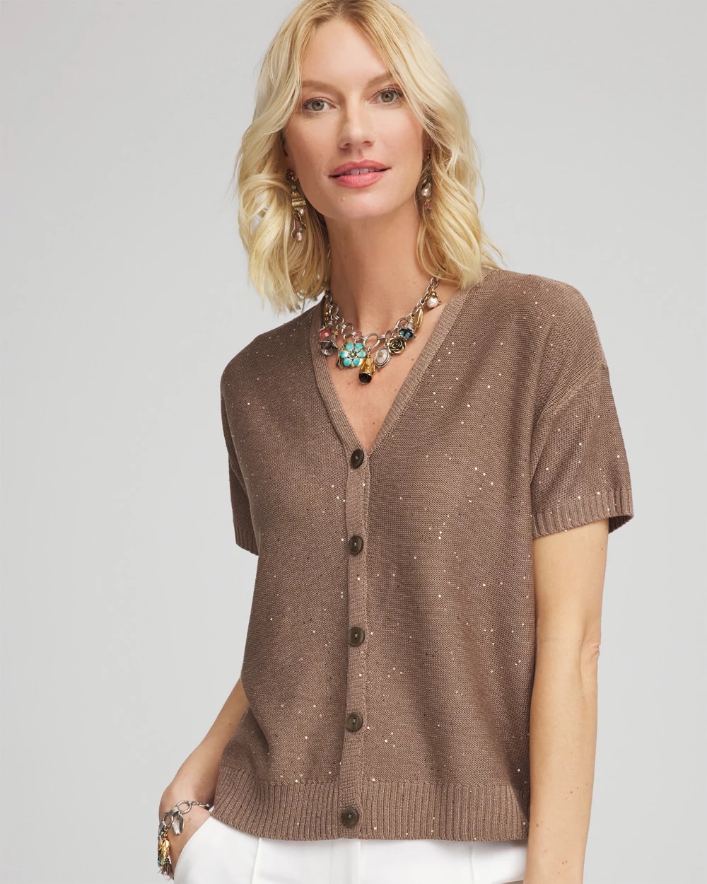 Sequin Short-Sleeved Cardigan, photo 1 of 4