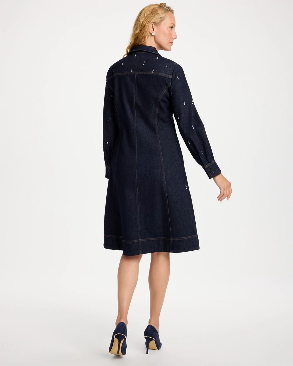 Embellished Denim Midi Shirtdress click to view larger image.