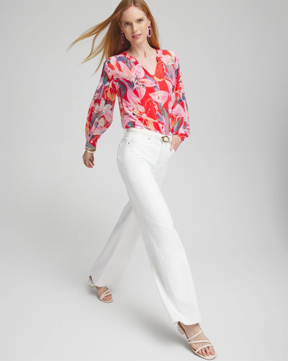 Floral Pleated Sleeve Blouse