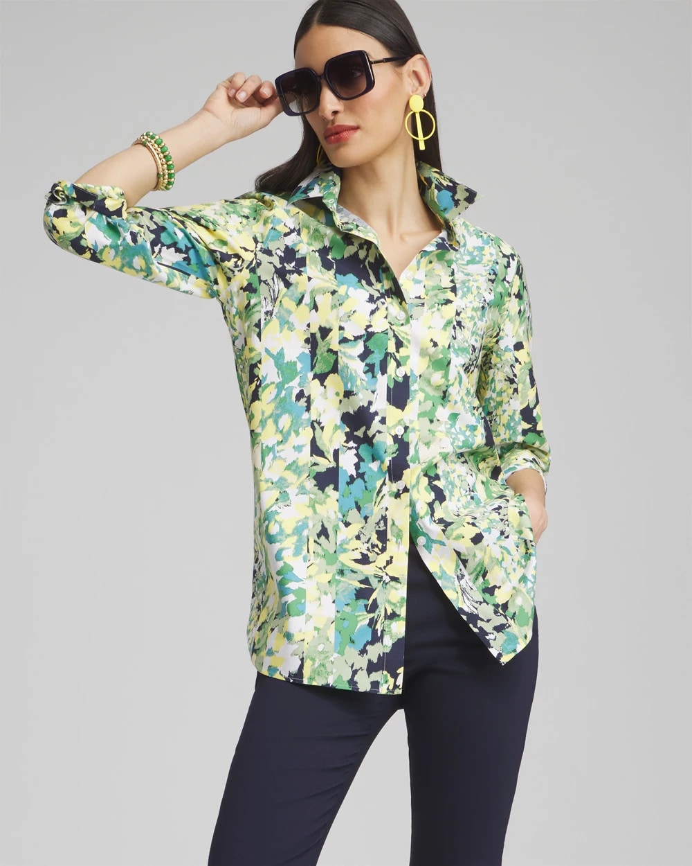 No Iron™ Stretch Floral 3/4 Sleeve Tunic