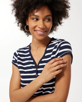 Stripe Cap Sleeve Henley Tee