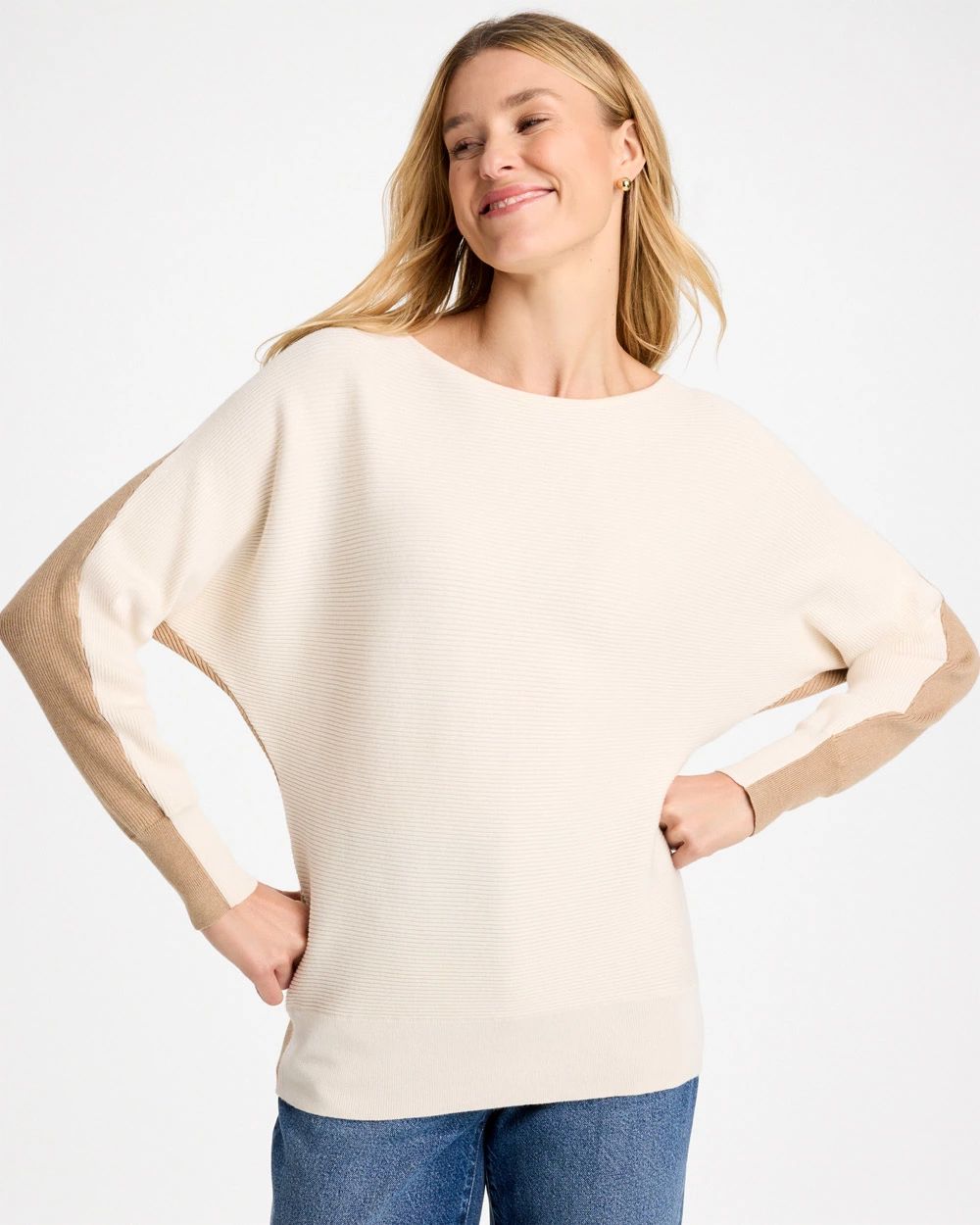 Colorblock Bateau Dolman Pullover Sweater