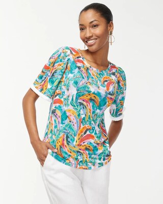 Fringe Sleeve Banana Print Tee