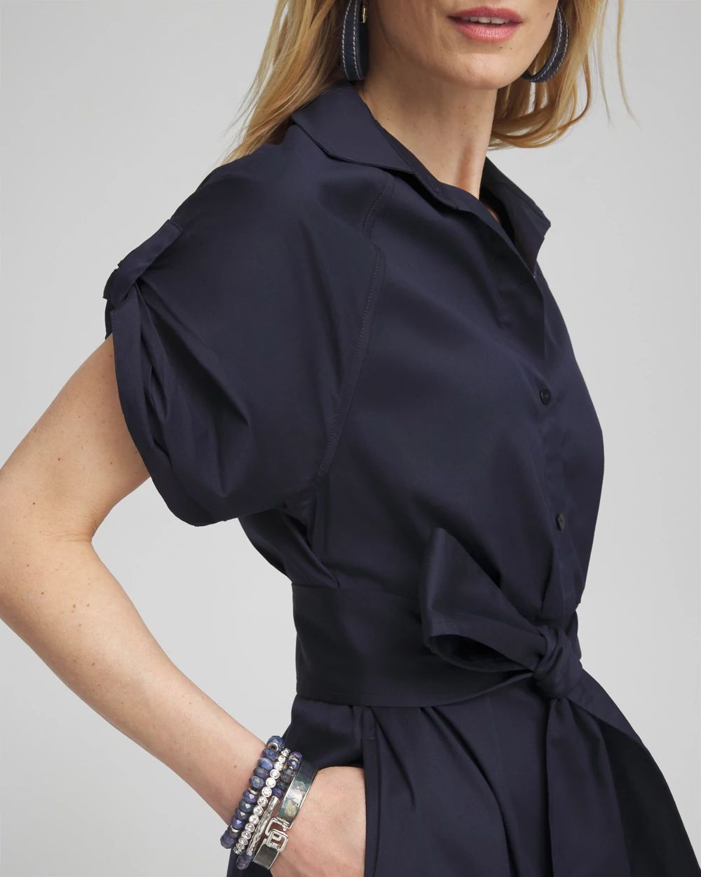 Poplin Tie Waist Shirt Dress click to view larger image.