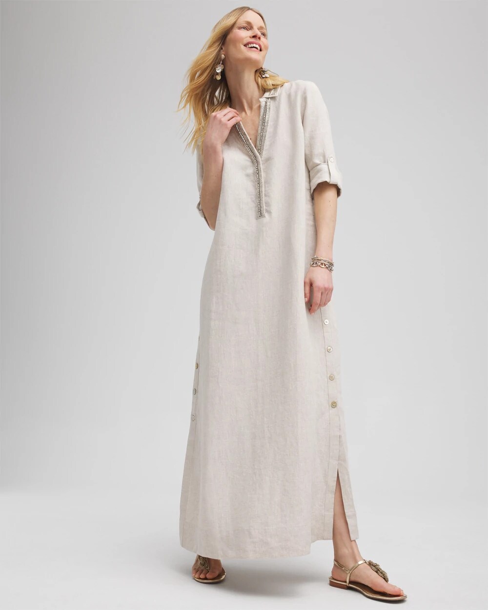 Petite Linen Embellished Maxi Shirt Dress | Chico's