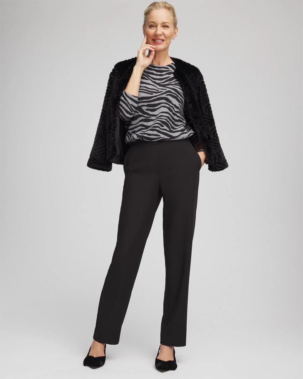 Textured Straight Tapered Ankle Pants
