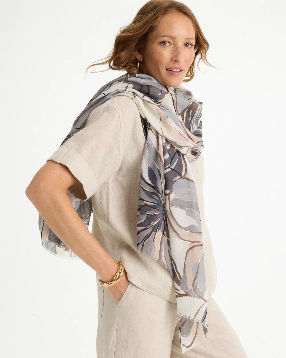 Foiled Floral Oblong Scarf click to view larger image.