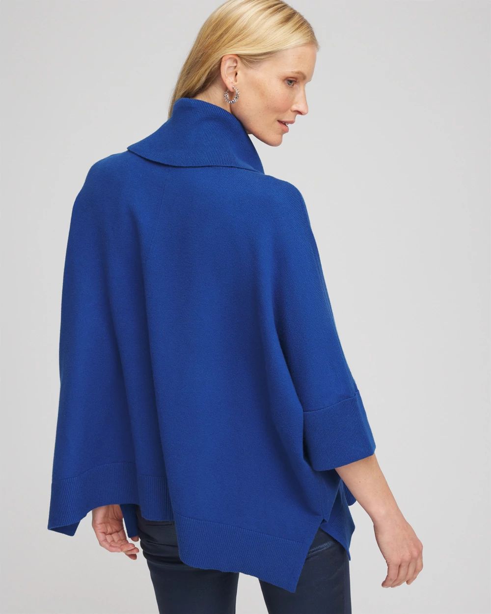Cowl Neck Fringe Cashmere Blend Poncho click to view larger image.