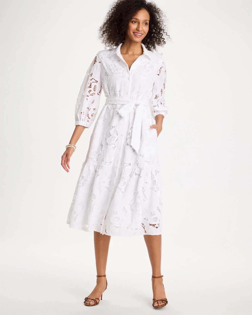 Women's Lace Cutout Belted Shirtdress in White size 16/18-XL | Chico's Women's Lace Cutout Belted Shirtdress in White size 16/18-XL | Chico's