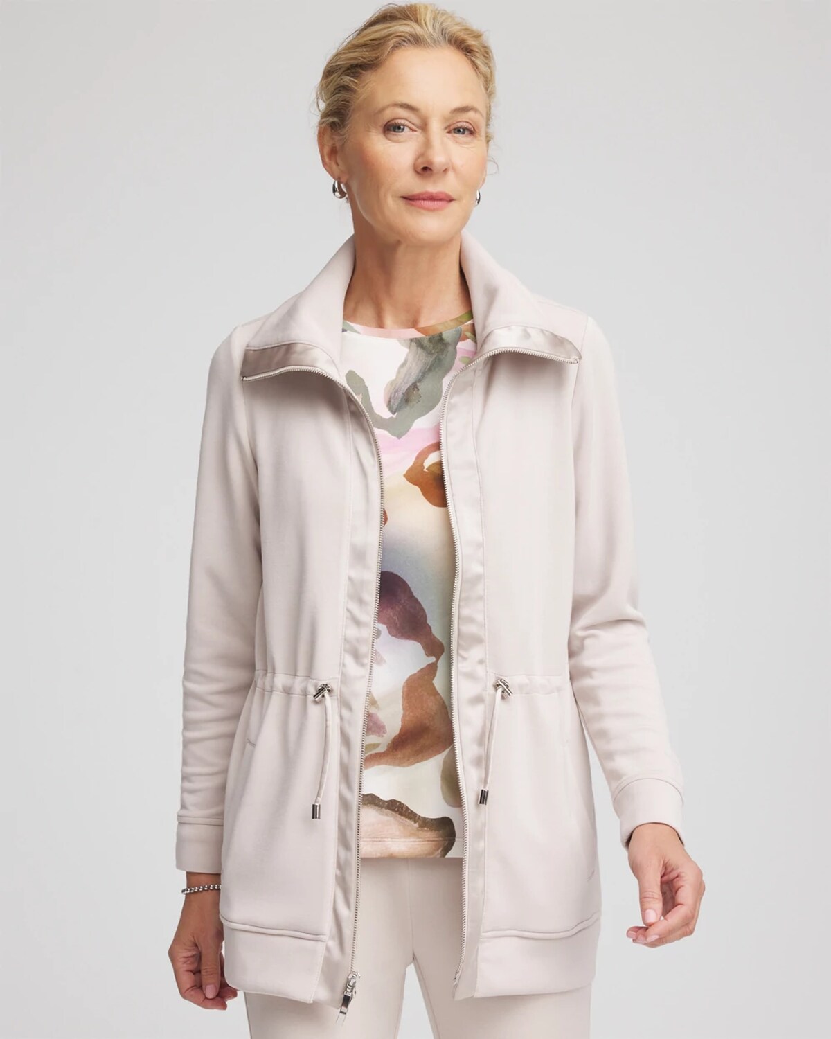 Chico's Scuba Cinch-waist Jacket In Taupe In Brown