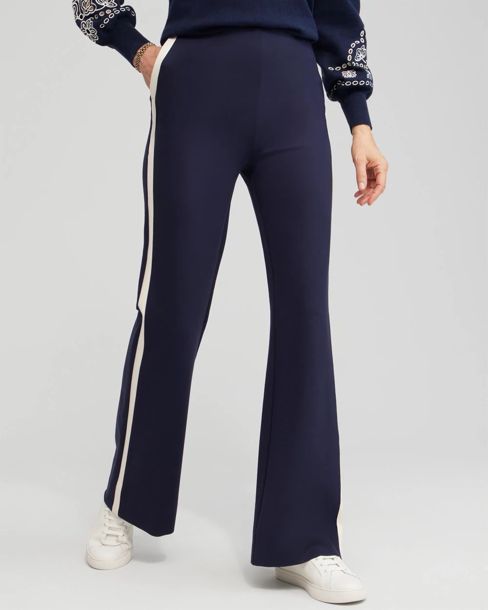 Ponte Side Stripe Flare Pants click to view larger image.