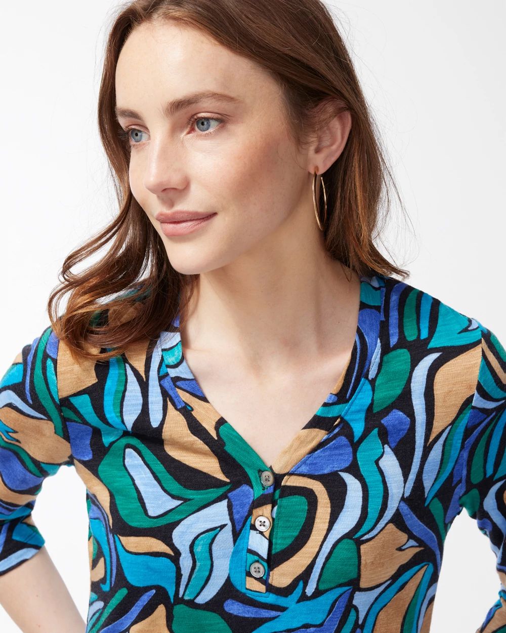 Abstract Print 3/4 Sleeve Tee