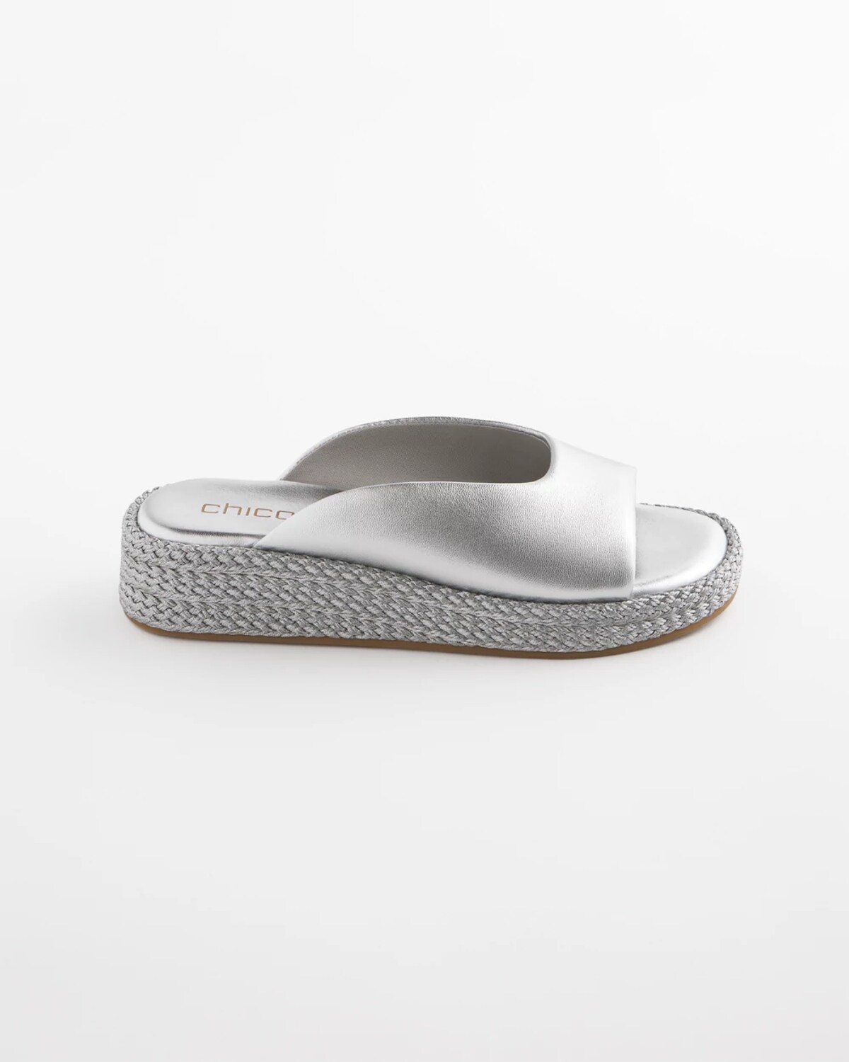 Chico's Phoenix Flatform Slide Shoes In Metallic In Silver
