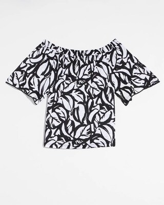 Linen Leaves Off-Shoulder Top