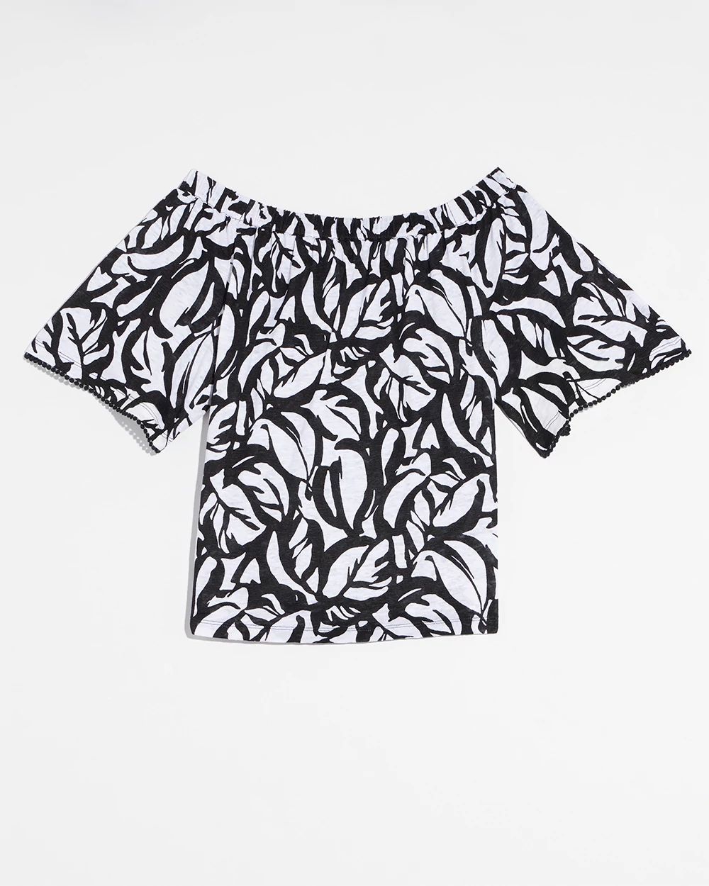 Linen Leaves Off-Shoulder Top