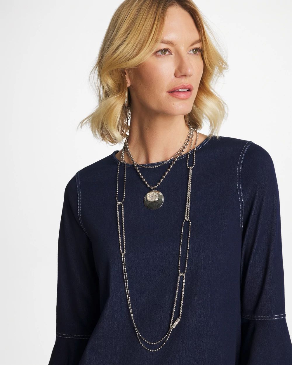 Long Silver Ball Chain Single Strand