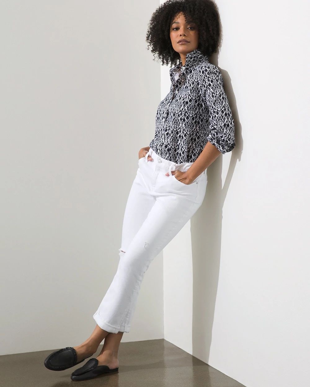 No-Iron Stretch Ikat Print Shirt