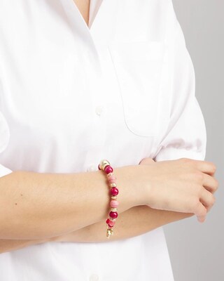 Tonal Pink & Red Beaded Charm Bracelet