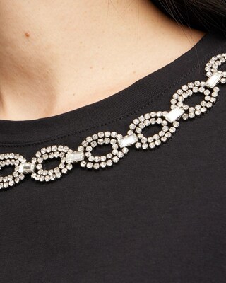 Embellished Neck Shirred Sleeve Top