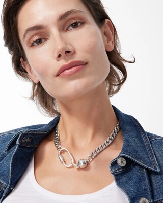 Silver Tone Carabiner Necklace