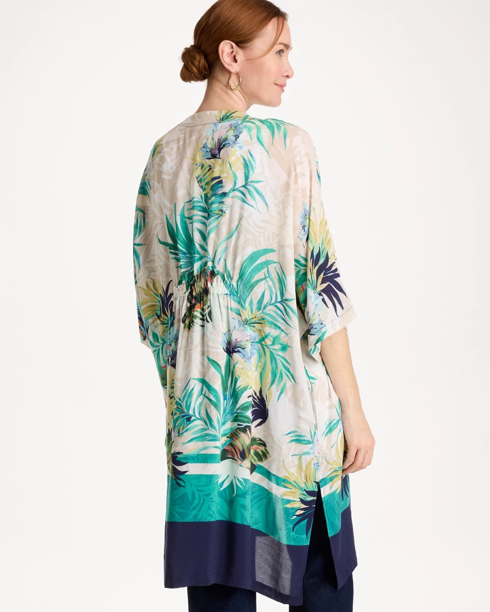 Printed Smocked Long Kimono