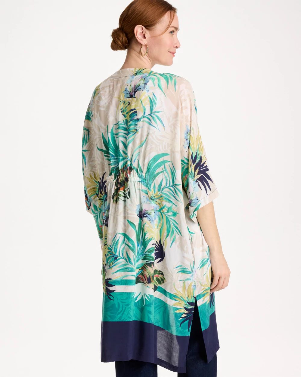 Printed Smocked Long Kimono
