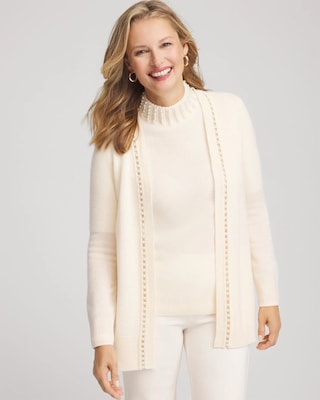 Cashmere Pearl-Trim Cardigan