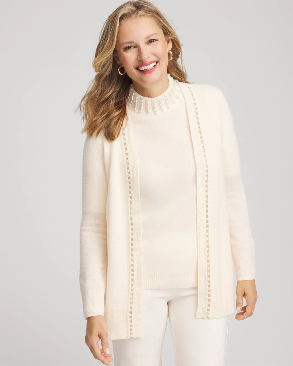 Cashmere Pearl-Trim Cardigan